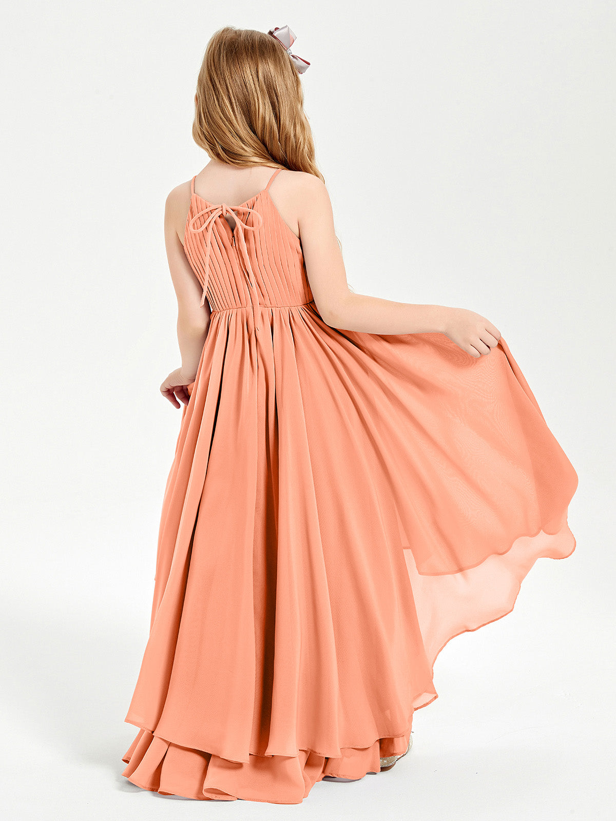 Asymmetrical Chiffon Junior Bridesmaid Dresses Papaya